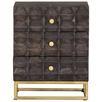 Mesita De Noche | Mesa Auxiliar | Mesilla De Madera Maciza De Mango Negro 40x30x50 Cm