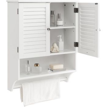 Armario De Pared Para Baño, Gabinete Colgante Con 2 Puertas, Costway 58 X 22 X 75 Cm Blanco
