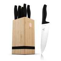 berlinger haus juego de cuchillos de acero inoxidable con soporte de bambu 6 piezas negrorosa dorado incluye cuchillo chef y santoku diseno elegante y ergonomico