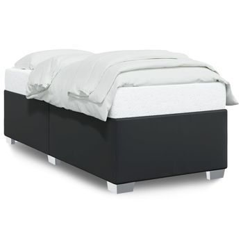 Cama Individual | Cama De Adulto | Estructura De Cama Sin Colchón Cuero Sintético Negro 90x200 Cm