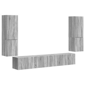 Conjunto De Mueble De Tv 4 Uds | Mueble De Salón | Gabinete De Tv Gris Sonoma Madera De Ingeniería