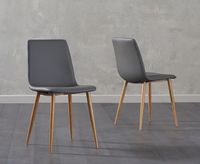 helsinki grey wooden leg with faux leather dining chairs - grey
