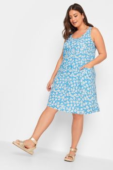 Yours Vestido Azul Claro De Margaritas Con Bolsillos, Mujer Curvy Y Tallas Grandes, Yours