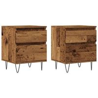 juego de 2 mesitas de noche - mesillas madera ingenieria envejecida 40x35x50 cm mc6103
