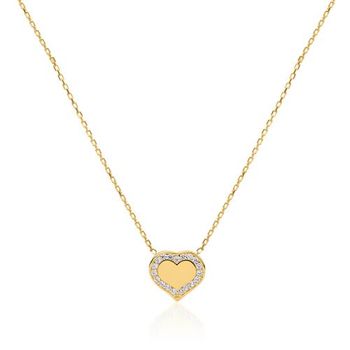 Cadena de corazón grabado en oro 9 quilates con circonita para mujer