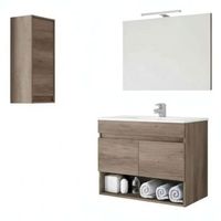 pack mobiliario bano con mueble espejo lavabo de ceramica y armario auxiliar diseno moderno
