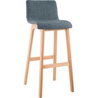 taburete de bar hover de tela con base de cuatro patas en color natura azul 46x41x102 cm clp