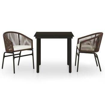 Juego De Comedor De Jardín 3 Uds | Conjunto Mueble Jardin Mesa Y Sillas Marrón