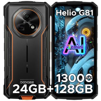 Teléfono Resistente DOOGEE Fire 5 Pro Gemini Ai, Batería de 13000mAh, Helio G81, 24GB RAM (4+20), 128GB ROM, 6.6