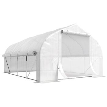 Outsunny Invernadero de Túnel 4x3x2 m con Puerta de Malla y 8 Ventanas con Techo Puntiagudo Cubierta de PE Blanco   Aosom España