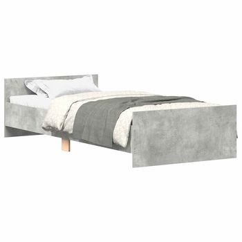 Cama Individual | Cama Para Adultos | Estructura De Cama Madera Contrachapada Gris Hormigón 90x190 Cm