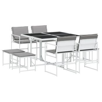Juego De Comedor De Jardín 9 Uds | Conjunto Mueble Jardin Mesa Y Sillas Con Cojines Textilene Blanco