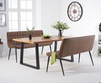 urban 180cm industrial dining table with heidi brown benches