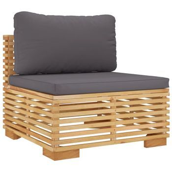 Sofá Central Jardín Con Cojines Gris Oscuro Madera Maciza Teca Vidaxl