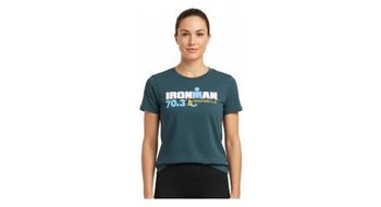 Camiseta de manga corta ironman 70 3 marbella azul turquesa para mujer