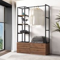 mueble de entrada egmating con percherro burro y 2 cajones 180x120x40 cm - negro y efecto nogal encasa