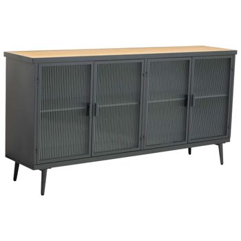 Aparador de metal y madera con vidrio 160x36x80h cm - negro