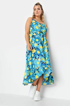 Yours Vestido Tirantes De Flores Azules Y Amarillas, Mujer Curvy Y Tallas Grandes, Yours