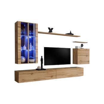 Conjunto De Muebles De Salón Mural Switch Xii Diseño, Color Roble Wotan.
