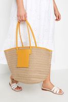 cesto de paja con bolsillo amarillo contraste