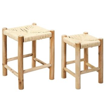 Set de 2 Taburetes de Madera Asiento Trenzado HOME DECO FACTORY