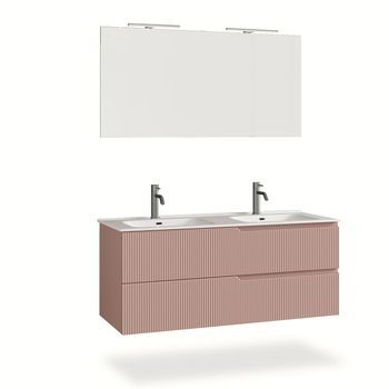 Composición Baño Lavabo Doble 5 Piezas Venere Rosa Polvo En Mdf