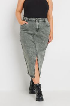 Yours Falda Vaquera Gris Midaxi Con Abertura, Mujer Curvy Y Tallas Grandes, Yours