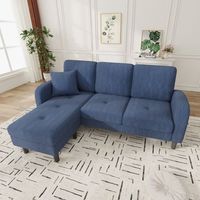 sofa de esquina - mueble para salon - pana - azul 166x118x77cm