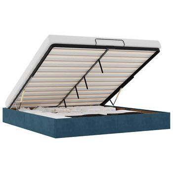 Cama Matrimonial | Cama Para Adultos | Estructura De Cama Otomana Sin Colchón Azul Oscuro 160x200 Cm