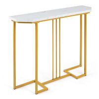 costway mesa consola moderna con encimera imitacion marmol marco metalico dorado 110 x 30 x 91 cm dorado  blanco