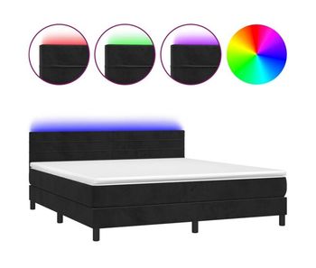 Cama box spring colchón y led terciopelo negro 180x200 cm rayas horizontales