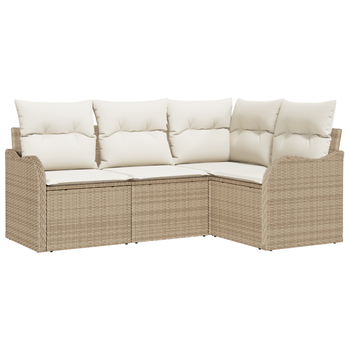 Juego De Sofá De Jardín De 4 Uds Con Cojines De Ratán Poliéster Beige Cfw622067