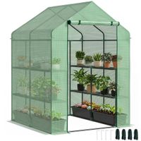 outsunny invernadero de jardin tipo caseta 143x138x190 cm vivero casero 2 niveles 4 estantes puerta enrollable para cultivos verde   aosom espana