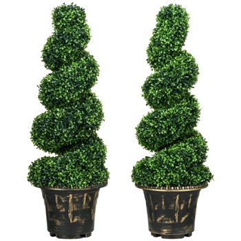 Juego De 2 Plantas Artificiales De Boj Resistente A Los Rayos Uv, 90 Cm, En Maceta Para Interior Y Exterior.