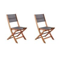 conjunto de 2 sillas de madera de acacia fsc y textilene - gris
