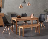 oxford 120cm solid oak dining table with oscar faux leather round leg chairs and oxford bench