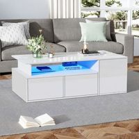 mesa de centro blanca con led 100 x 50 x 35 cm y dos cajones