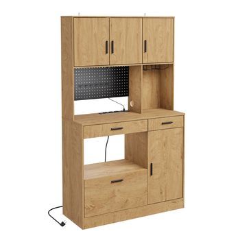 Mueble De Cocina Alto Set De 2 Con Toma De Corriente Roble Claro 100.0x40.0x170.0 Cm Fsb98-l-e-n