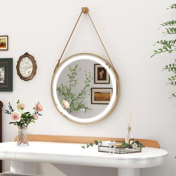Espejo Baño Con Luz Led Costway Espejo De Pared Para Baño Con Correa De Colgar