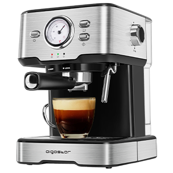 Aigostar Murphy - Cafetera espresso, 20 bar 1,5L, 1100W, Cafetera  para Espresso y Cappuccino profesional con varilla espumadora de leche, brazo doble salida, cuchara dosificadora. Acero inoxidable