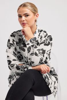 Yours London Camisa Marfil Y Negra De Flores, Mujer Curvy Y Tallas Grandes, Yours London