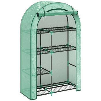 Outsunny Invernadero de Pared de 4 Niveles con Puerta de Cremallera, en Acero y PE, 100x45x160 cm, Verde   Aosom España