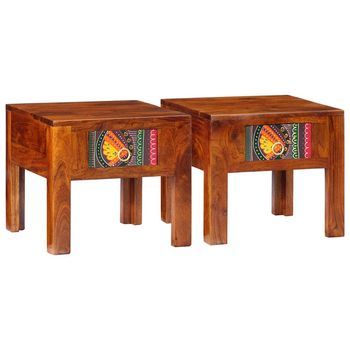 Mesita De Noche 2 Uds 40x40x36 Cm Madera Maciza De Acacia Vidaxl