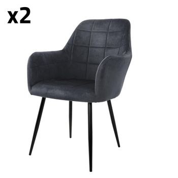 2x Sillas de comedor en tapizado gris oscuro con patas de acero