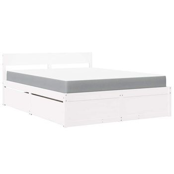 Cama Con Cajones Y Colchón Madera Maciza Pino Blanca 140x200 Cm Vidaxl