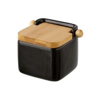 salero de ceramica negro con tapa de bambu 11 x 12 cm