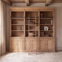 libreria de roble envejecido de 6 puertas con escalera