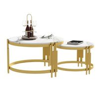 set de mesas de centro - mueble de salon - mdf y metal - blanco y dorado 715x715x44cm