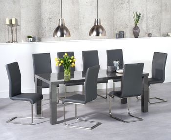 Atlanta 200cm Dark Grey High Gloss Dining Table with Malaga Chairs
