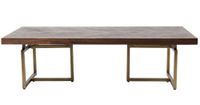 mesa de centro de madera y laton envejecido